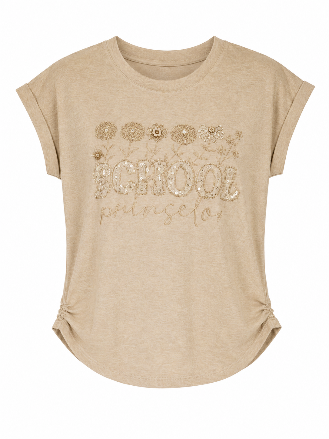 Beige embellished t-shirt