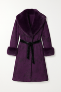 Purple Faux Suede Coat With Velvet Belt
