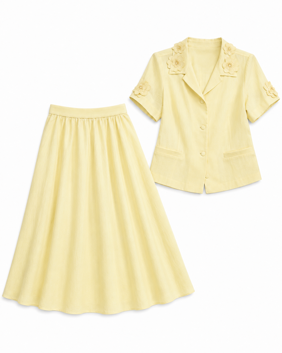 Women’s Pastel Yellow Floral Blouse & Maxi Skirt Set