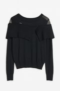 Black Off-Shoulder Knit Top with Mesh Detail