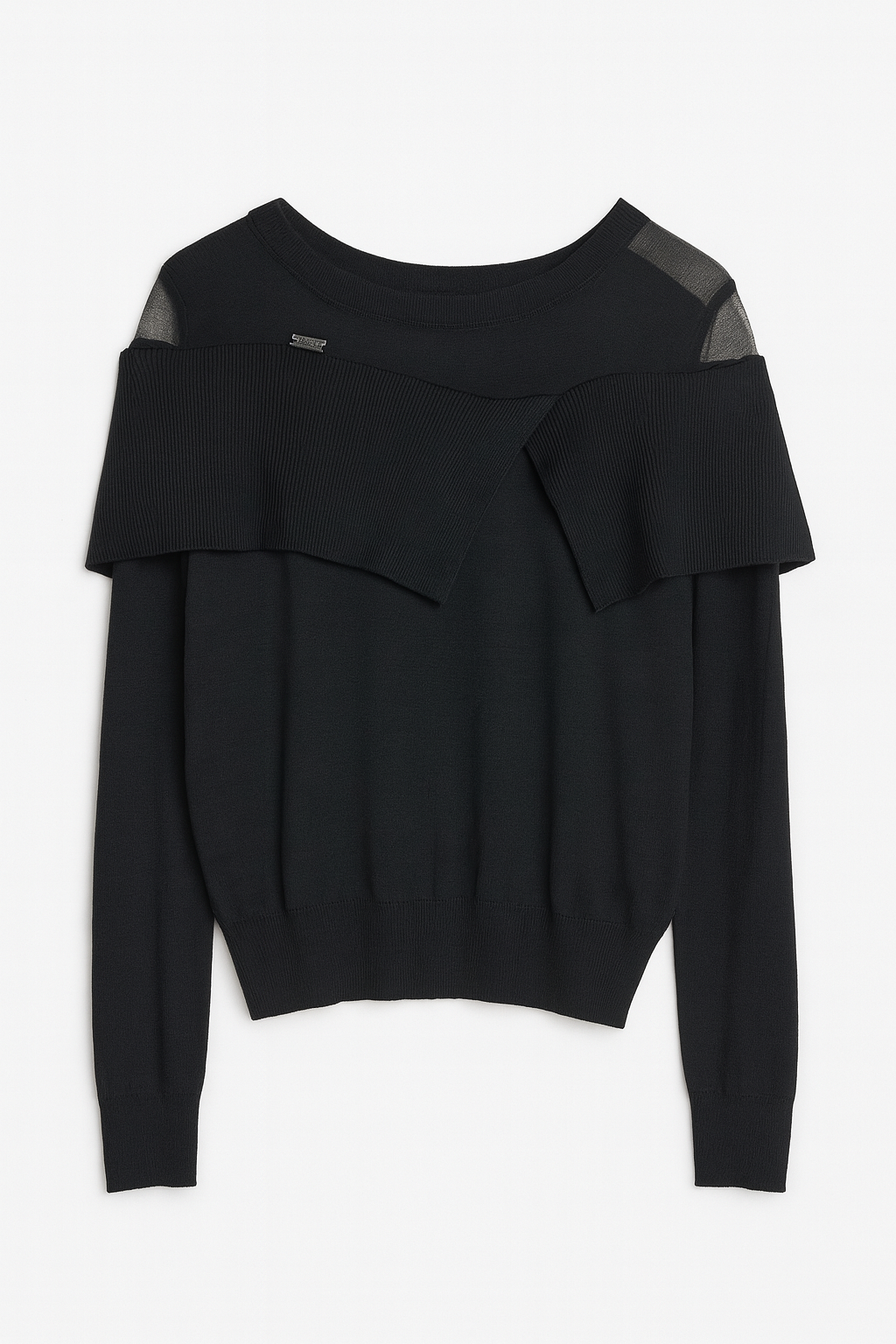 Black Off-Shoulder Knit Top with Mesh Detail