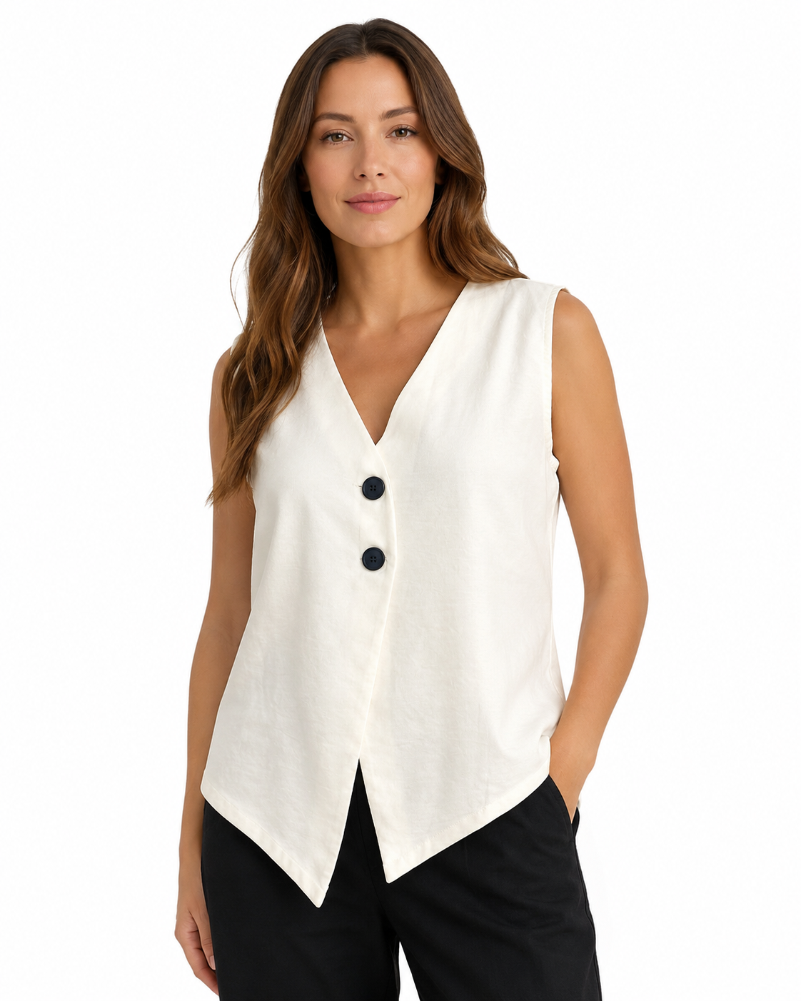 Ivory button-front sleeveless vest