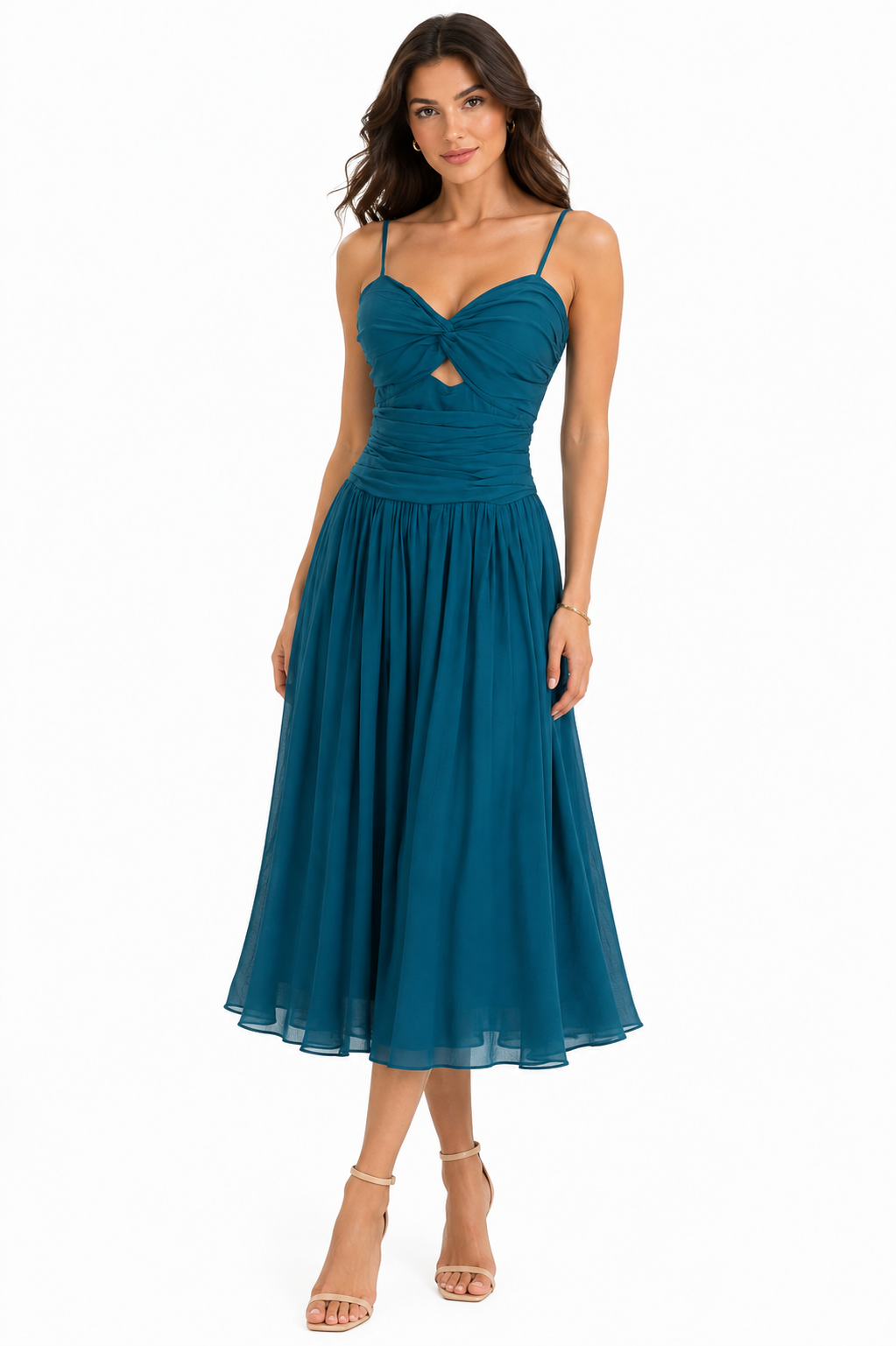 Teal ruched maxi dress