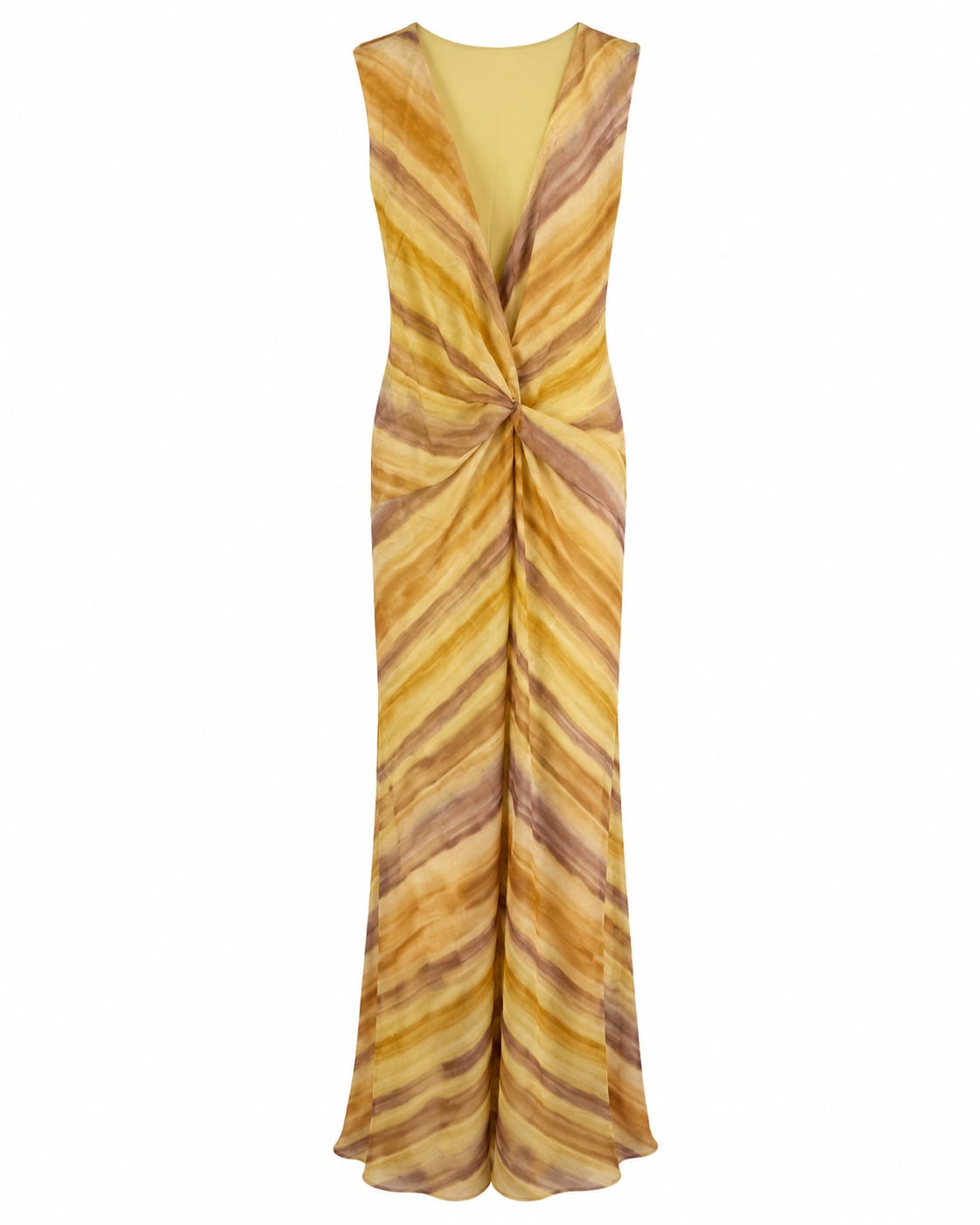 Golden Marble-Print Twist-Front Maxi Dress