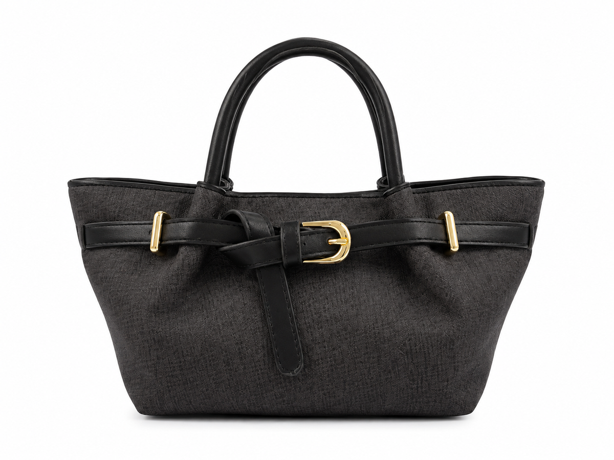 Black mini belted tote bag