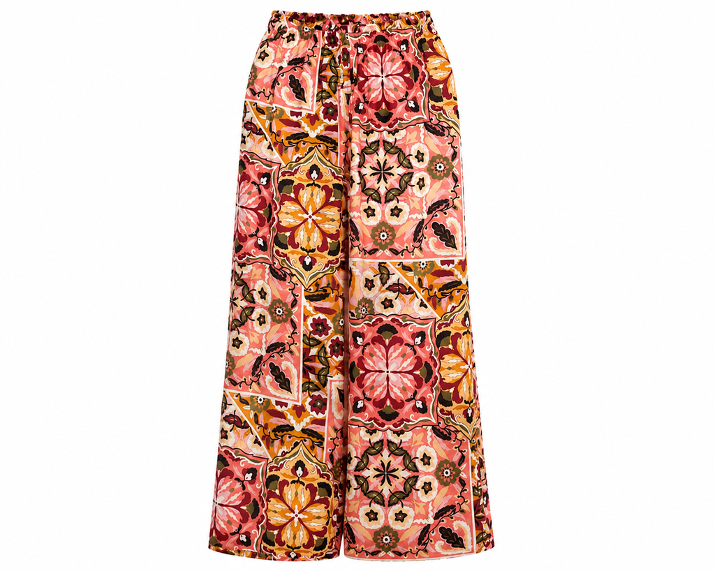 Boho patchwork wide-leg palazzo pants