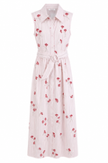 Blush pink floral stripe belted shirt midi drees
