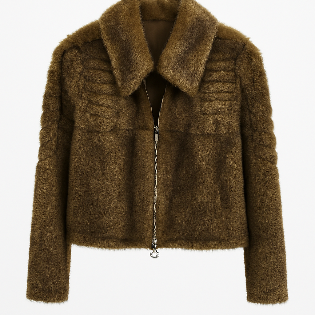 Plush Brown Fur Coat with Collar Detail