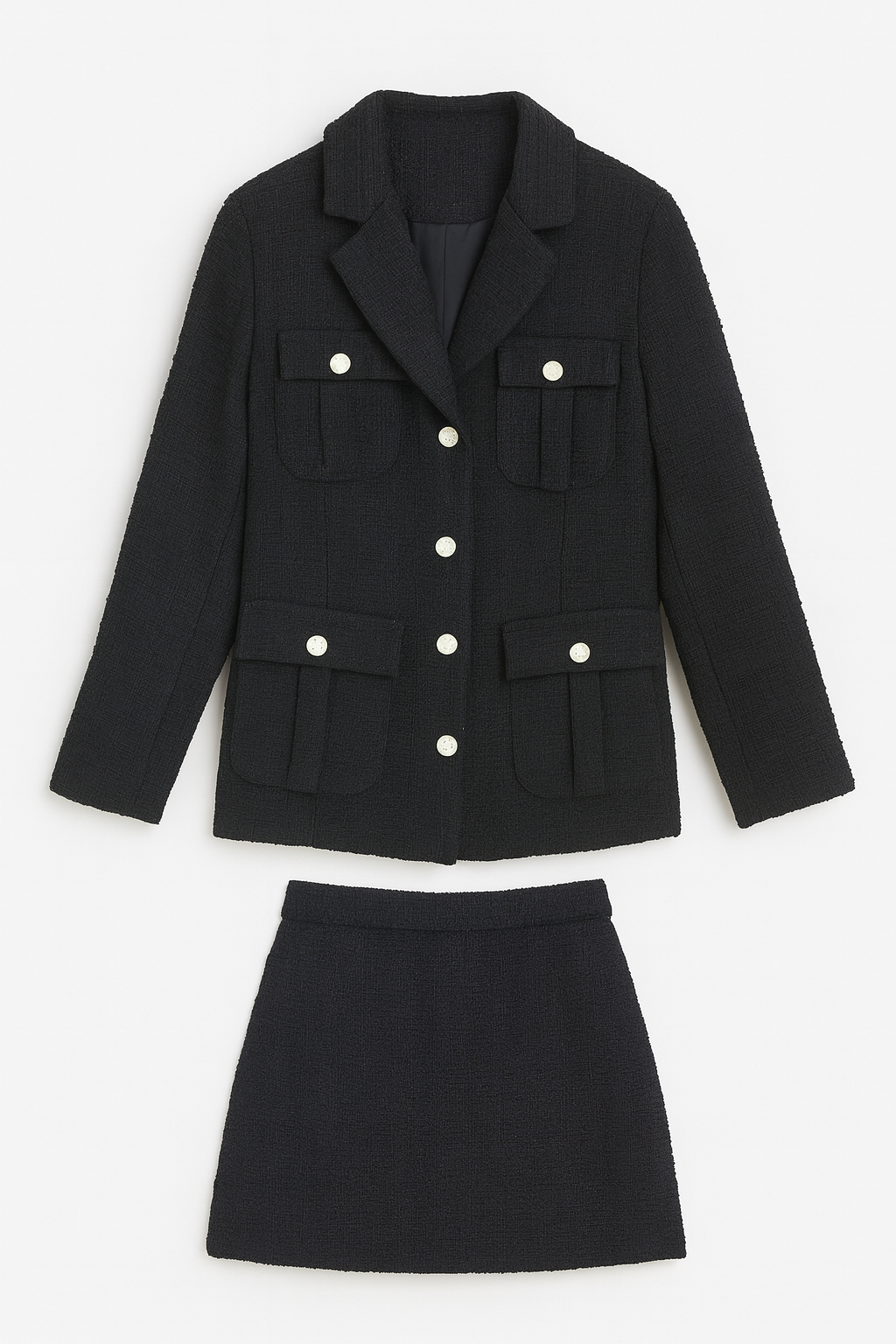 Black Tweed Blazer and Skirt Set
