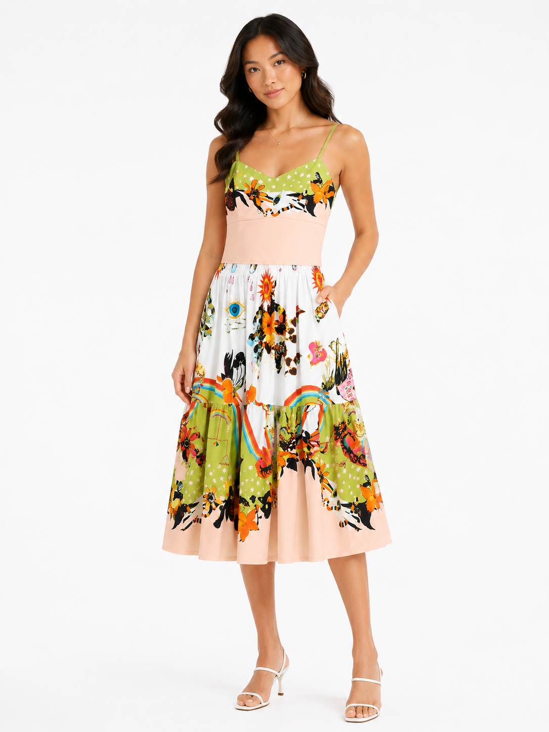 Tropical print crop top& tiered skirt set