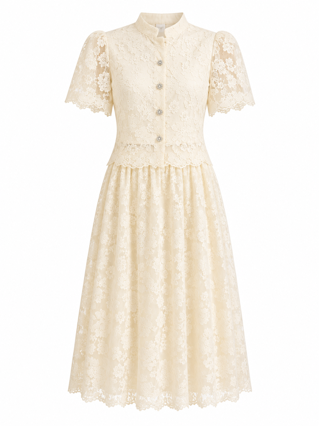 Ivory floral lace top & midi skirt set