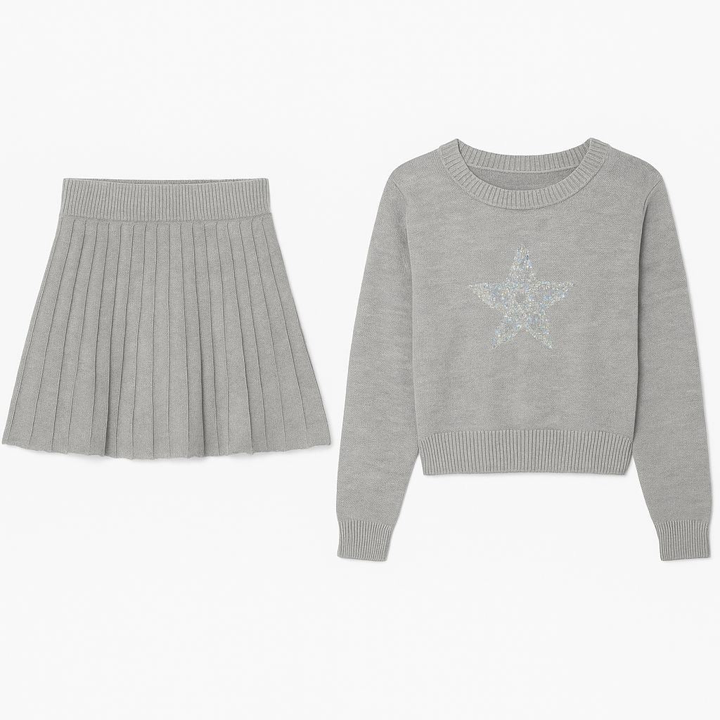 Light Grey Knit Set with Sequin Star Detail