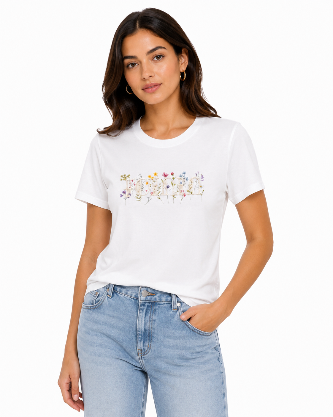 Women’s White Floral Embroidered Fashion T-Shirt