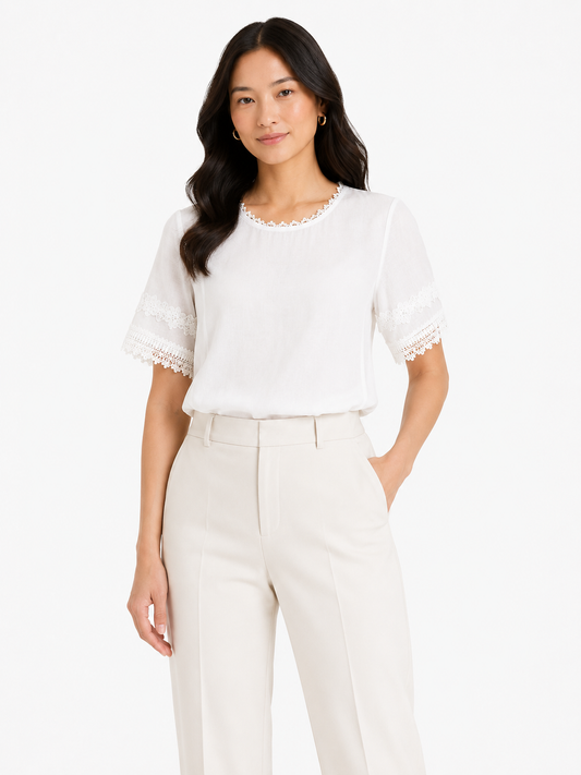 Elegant lace trim white blouse