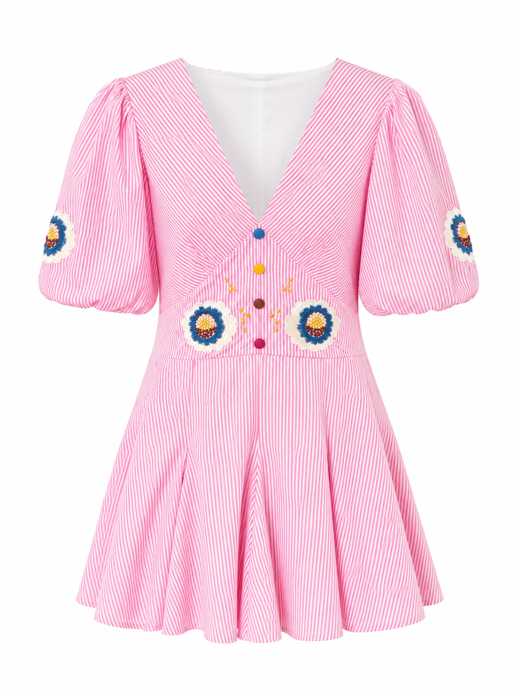 Chic pink stripe puff sleeve dress