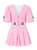 Chic pink stripe puff sleeve dress