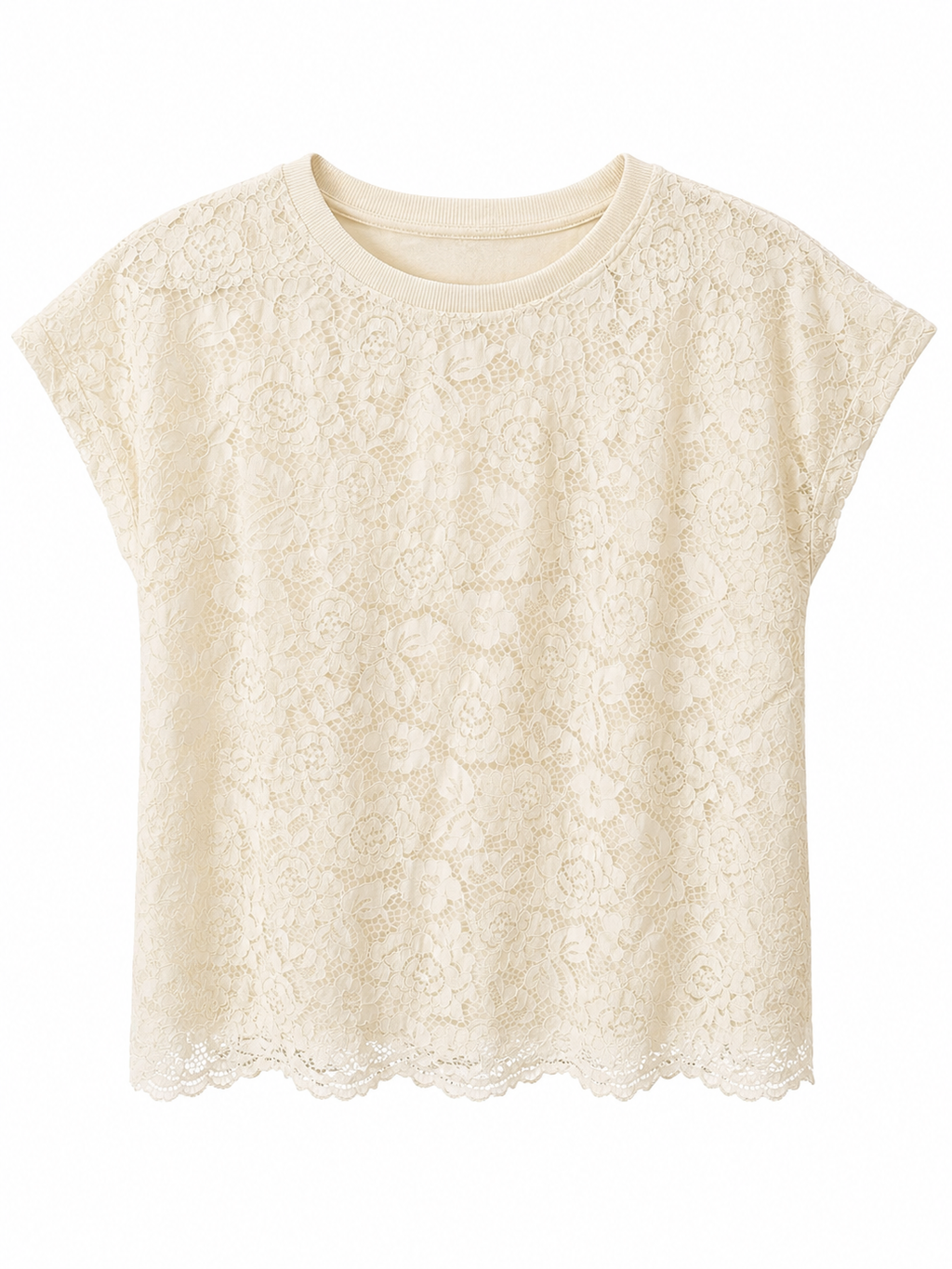 Ivory floral lace short sleeve top