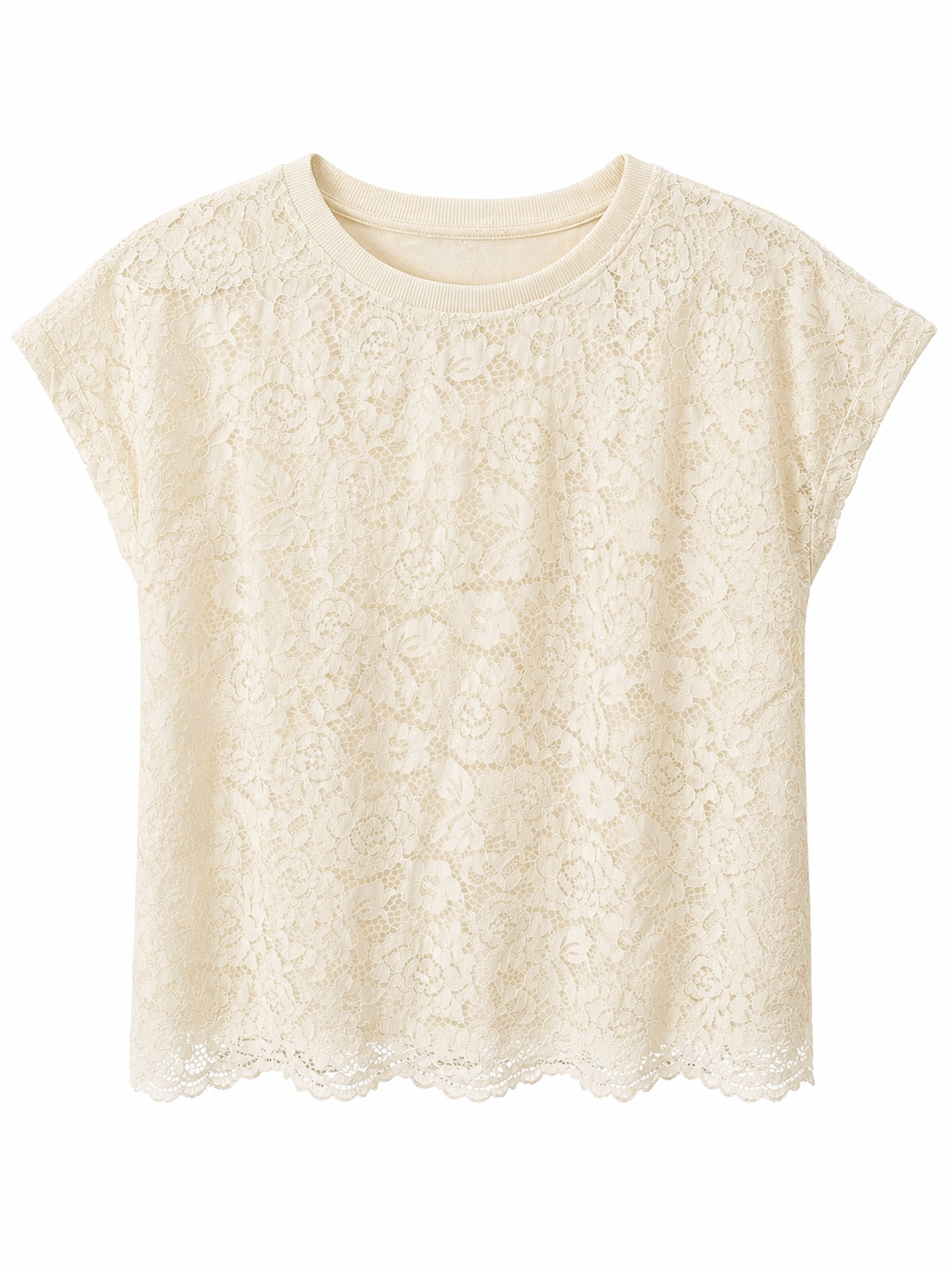 Ivory floral lace short sleeve top