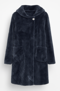Navy Faux Fur Coat with Shawl Collar