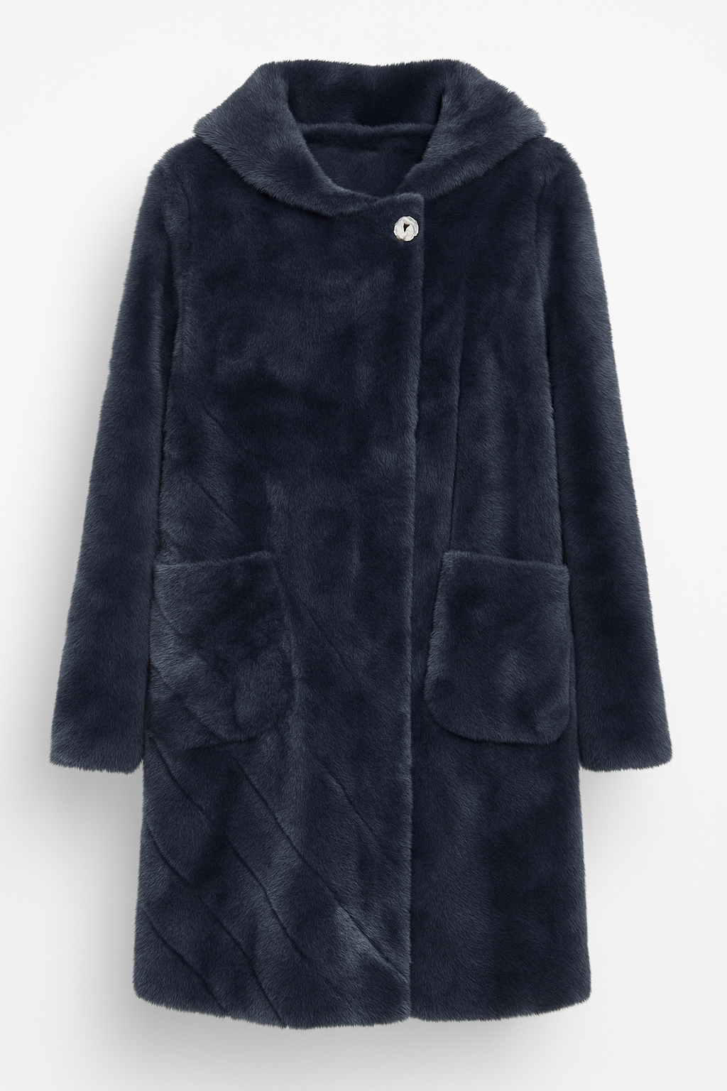 Navy Faux Fur Coat with Shawl Collar