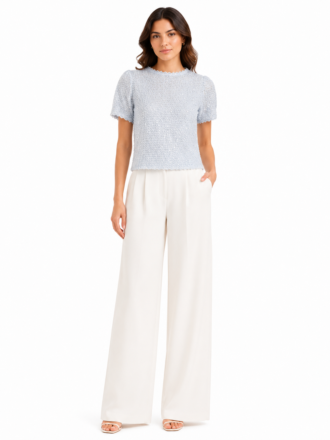 Ice blue shimmer knit top