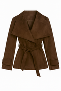 Chocolate Brown Suede Belted Short Coat