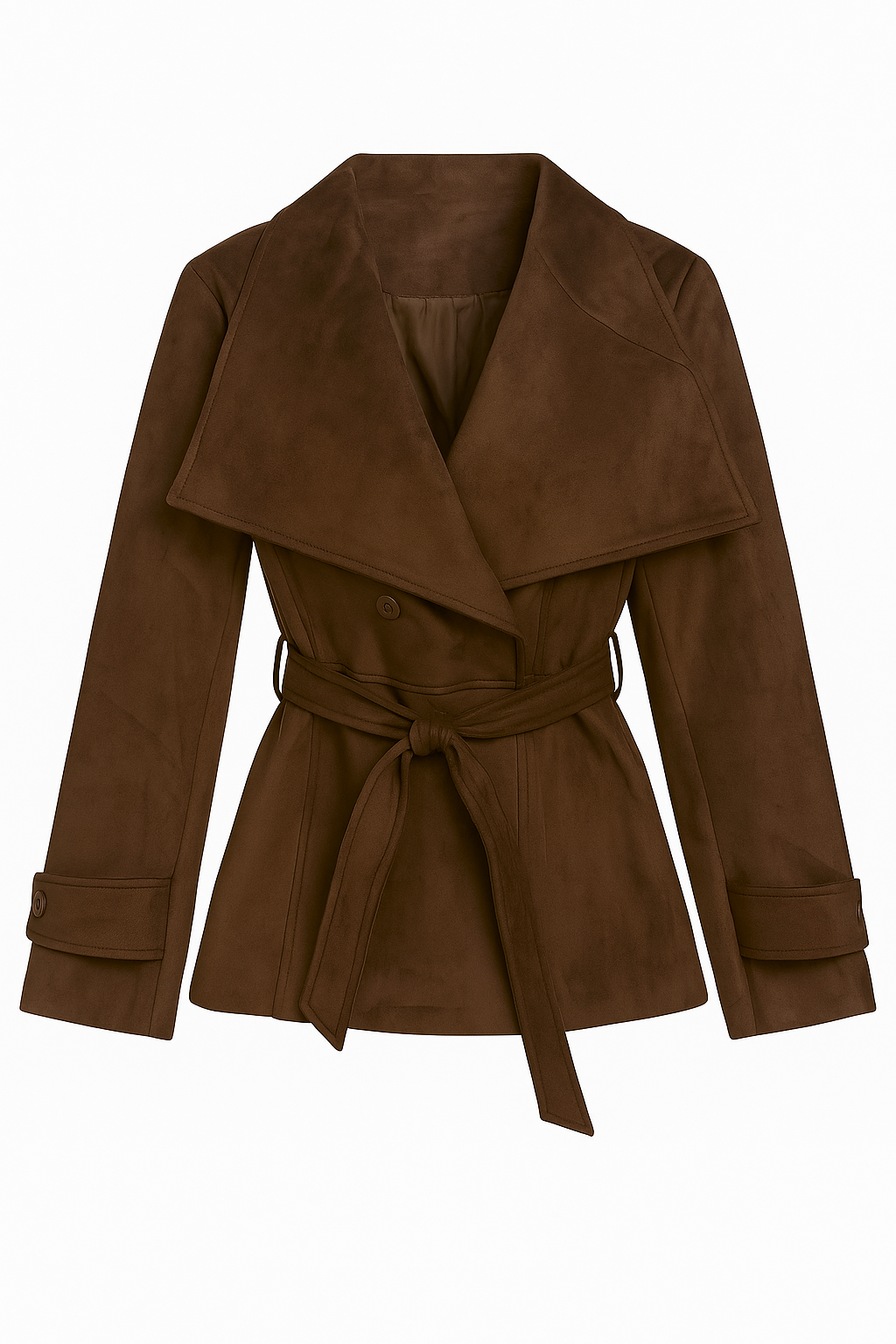 Chocolate Brown Suede Belted Short Coat