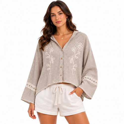 Beige textured drawstring shorts