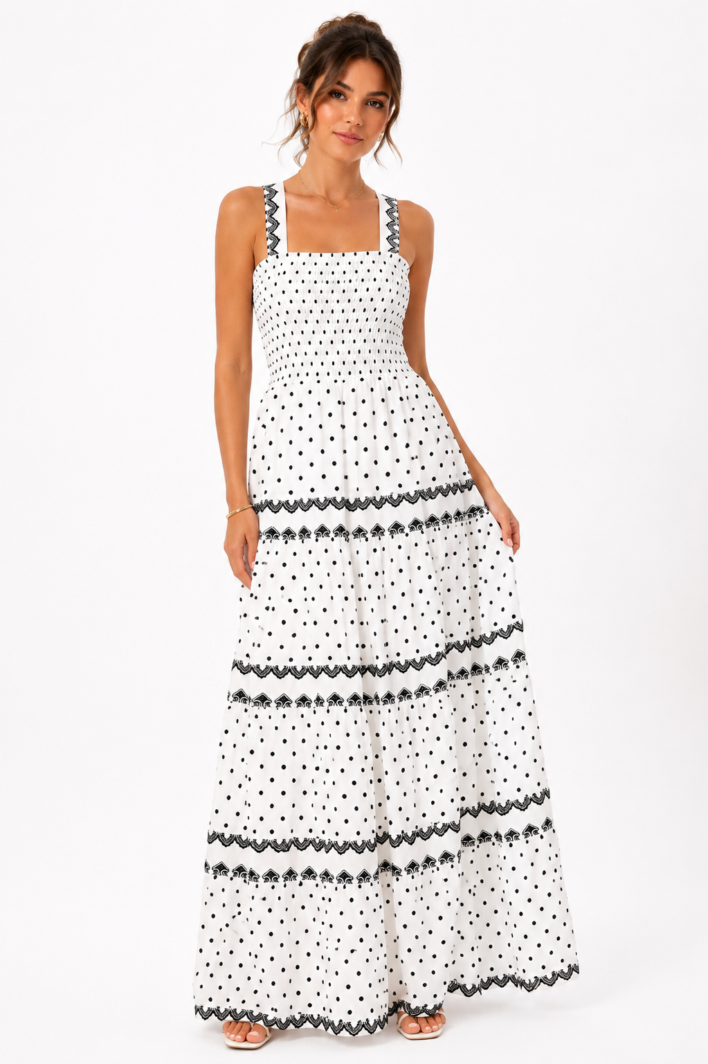 While polka dot smacked maxi dress