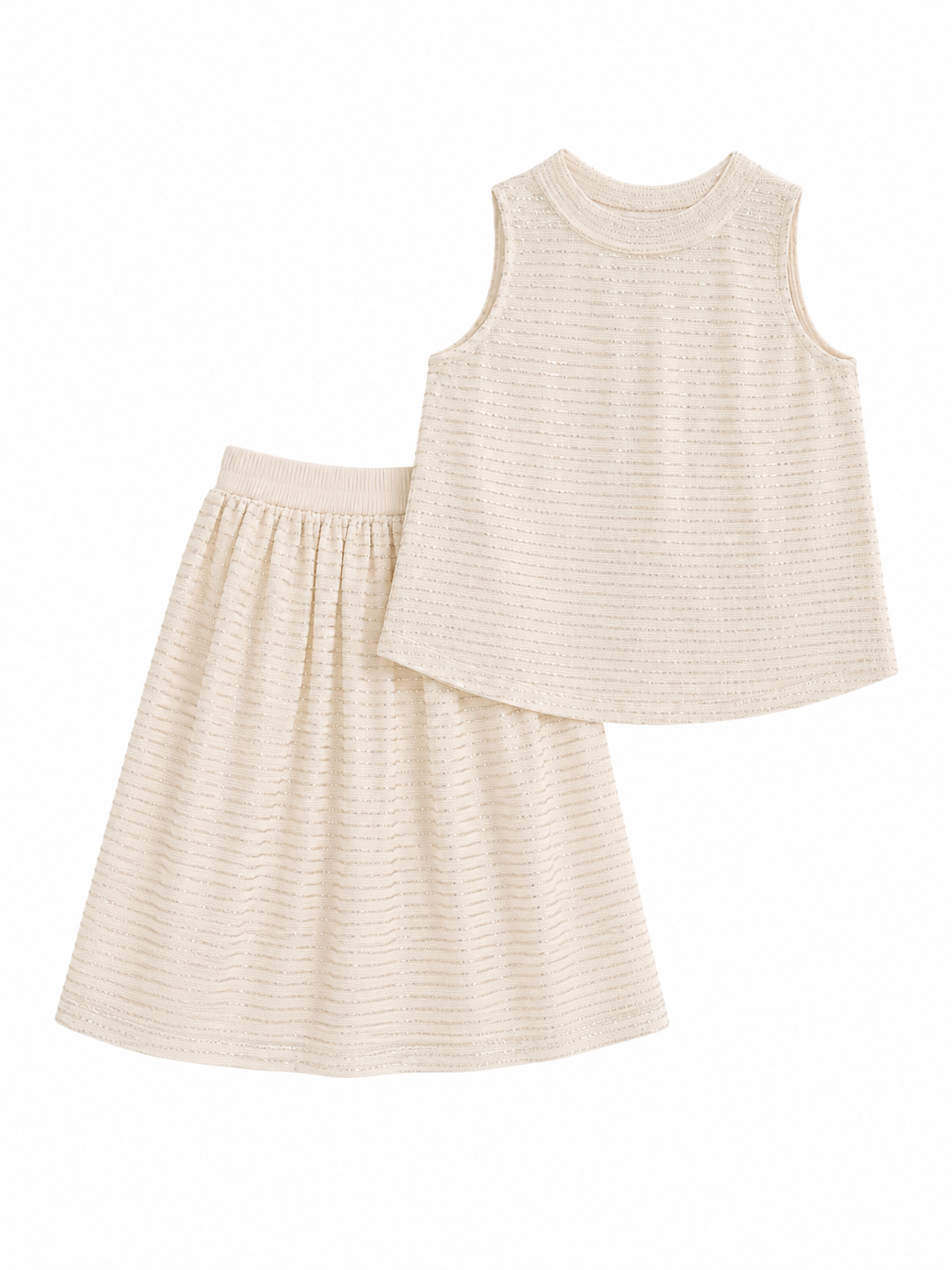 Women’s Ivory Sparkle Knit Sleeveless Top & flared skirt Set