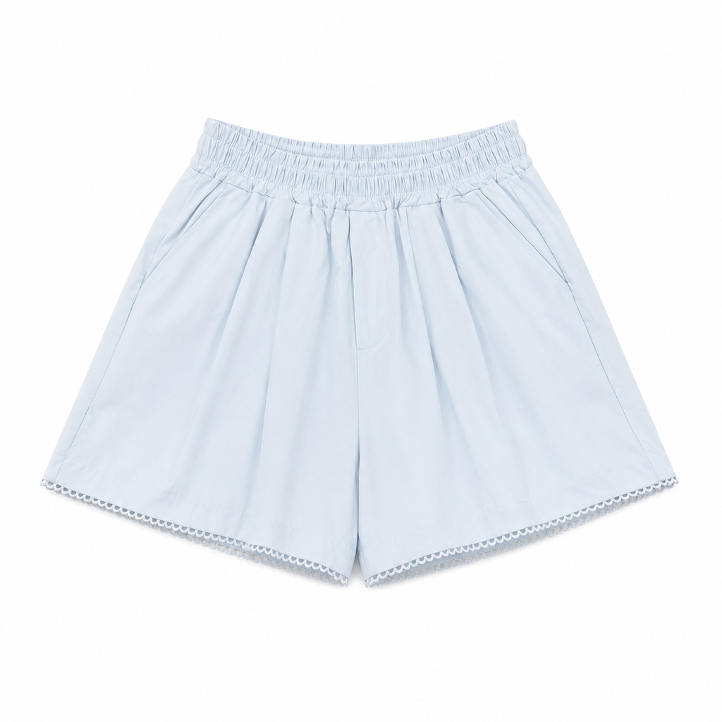 Sky blue scallop trim relaxed shorts