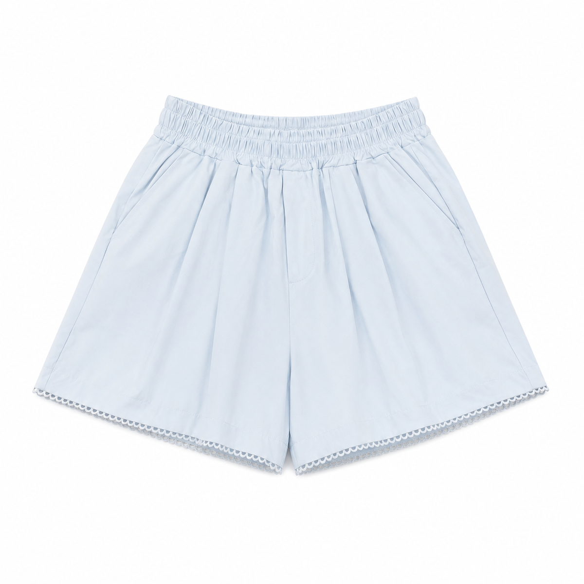 Sky blue scallop trim relaxed shorts