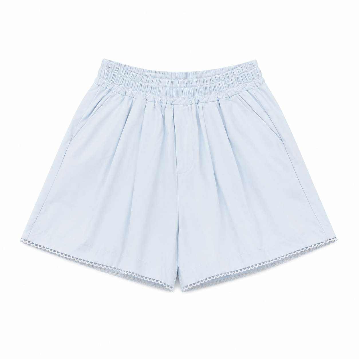 Sky blue scallop trim relaxed shorts