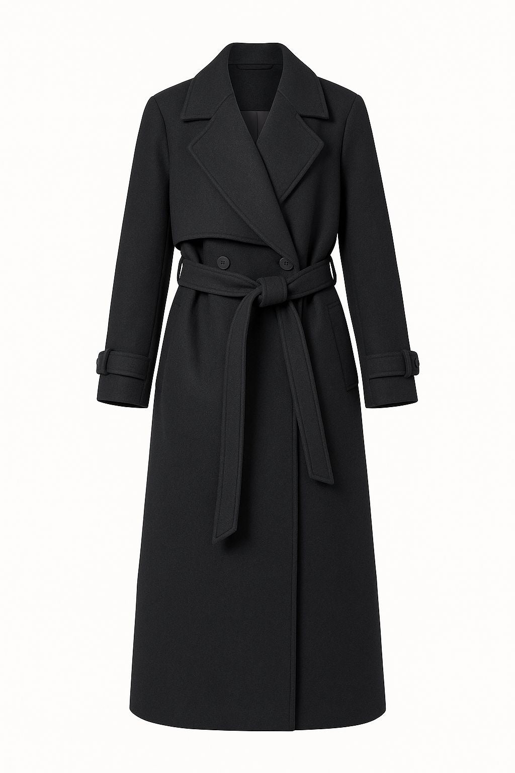Double-Breasted Wool Belted Coat – Classic Black