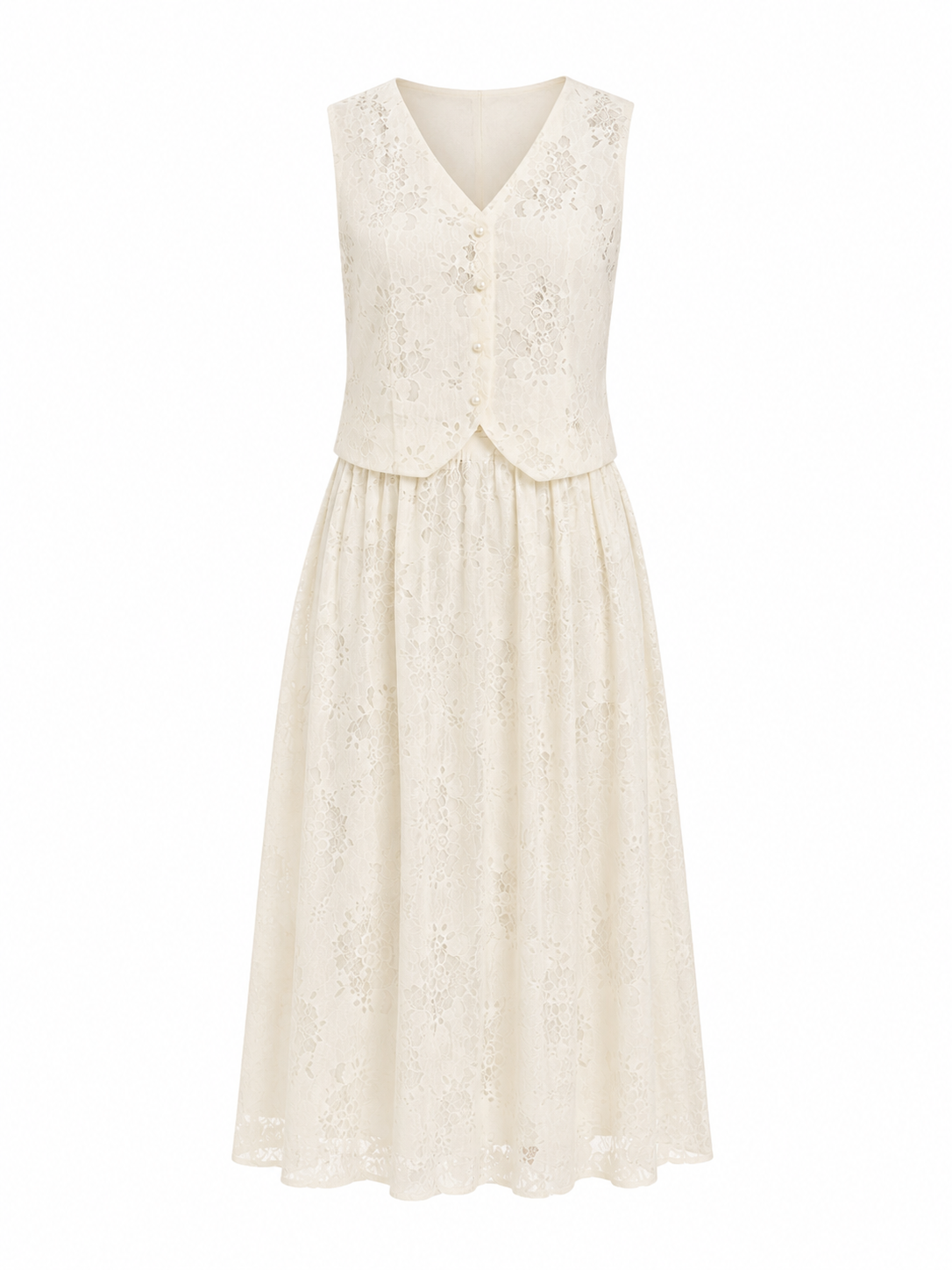 Ivory pearl lace vest & maxi skirt set