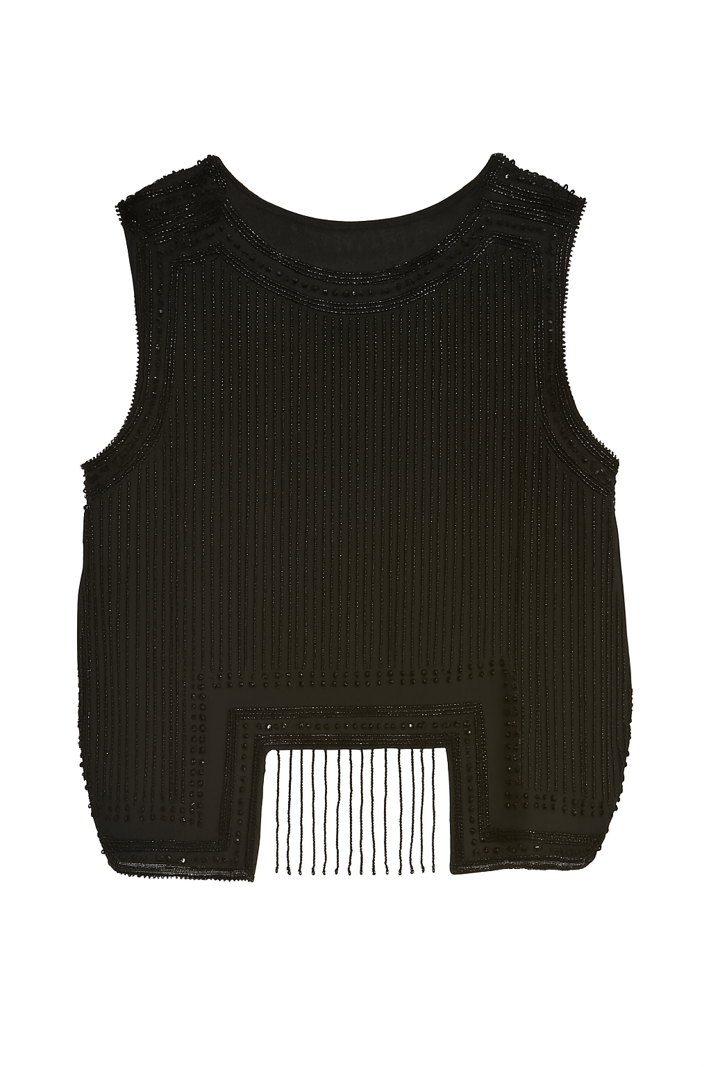 Black Beaded Fringe Sleeveless Top