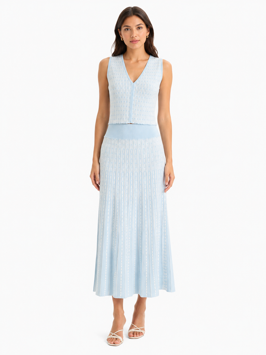 Sky blue striped knit top& maxi skirt set