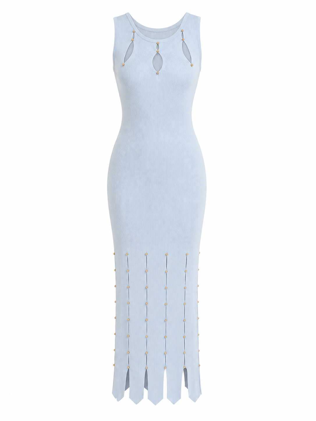 Sky blue gold beaded cutout maxi dress