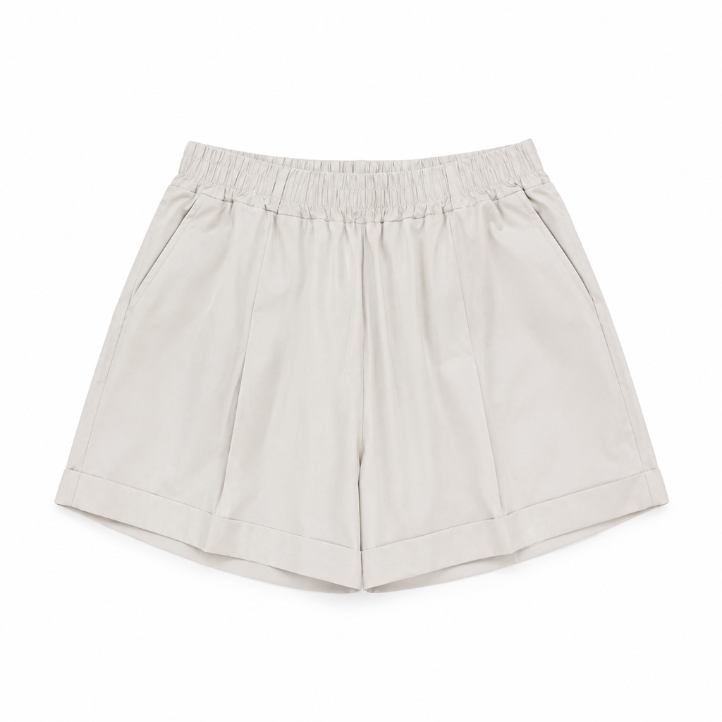 High-waist elastic waist tailored short-white