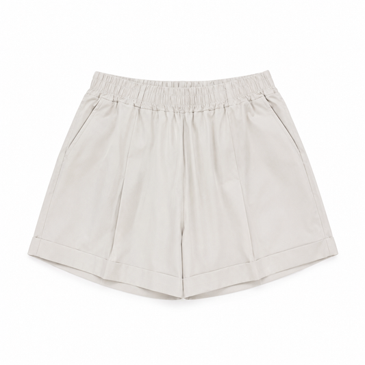 High-waist elastic waist tailored short-white