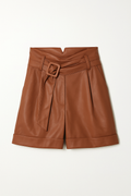 Brown High-Waisted Faux Leather Shorts
