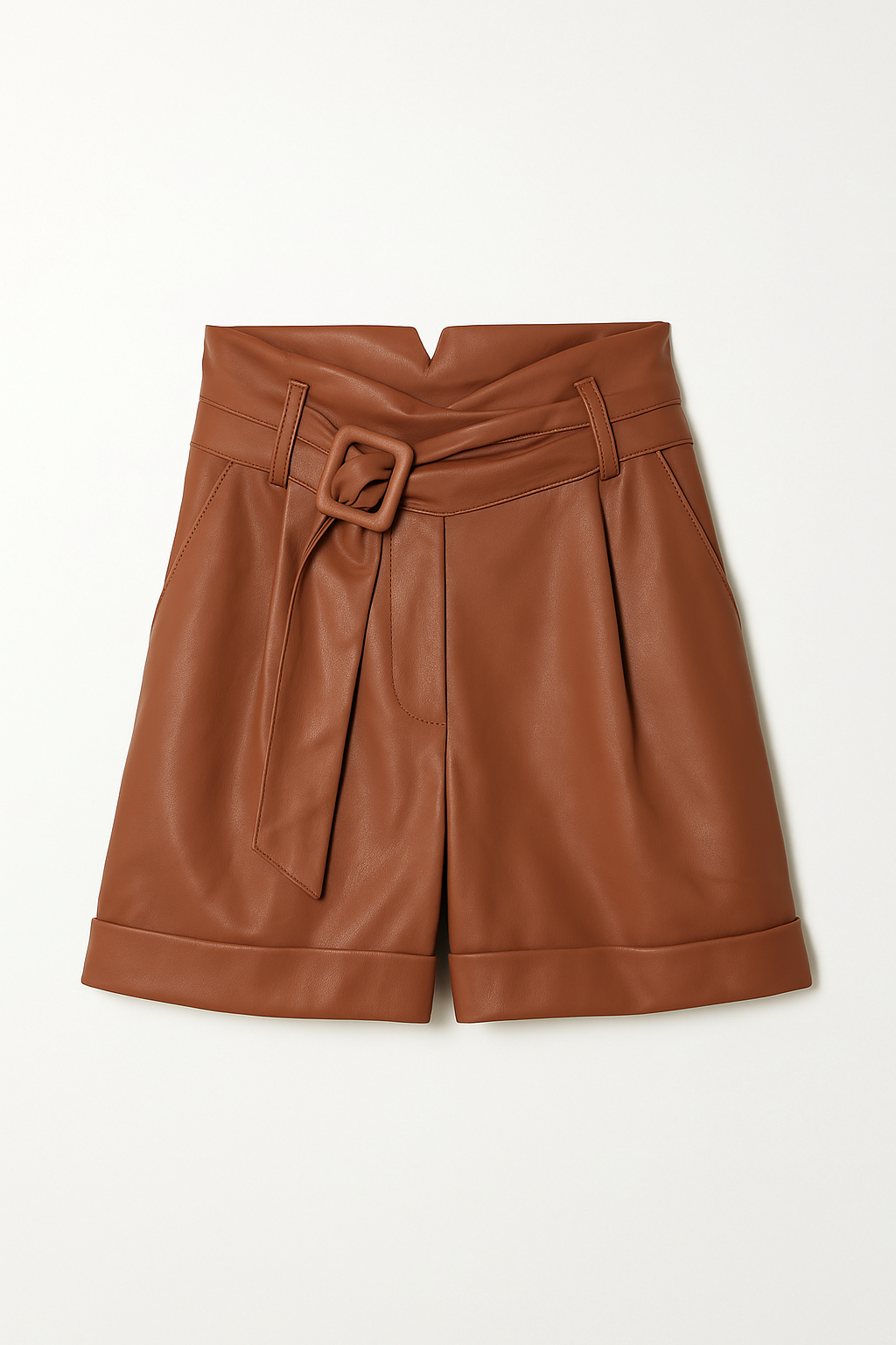 Brown High-Waisted Faux Leather Shorts