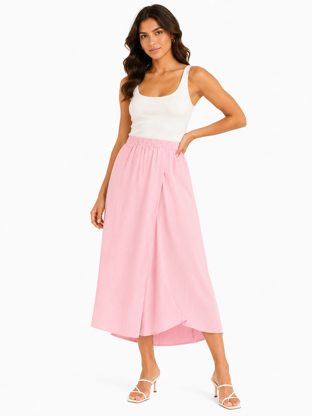 Women blush pink wrap maxi skirt