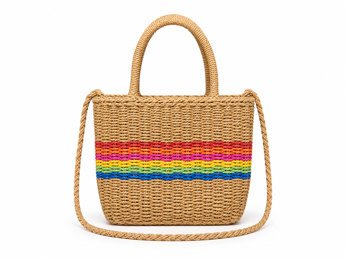 Sunset stripe raffia tote