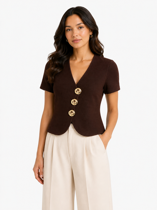 Elegant burgundy knit button top