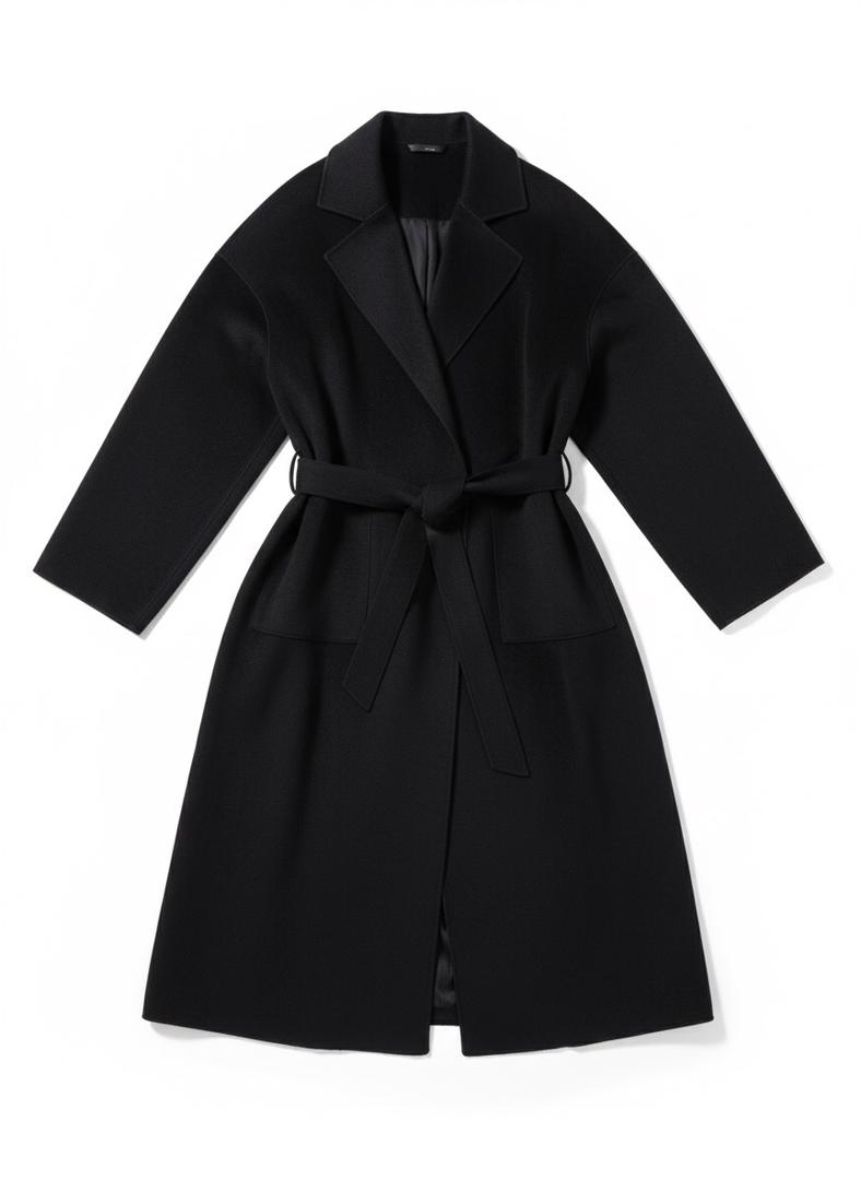 Classic Black Belted Long Coat
