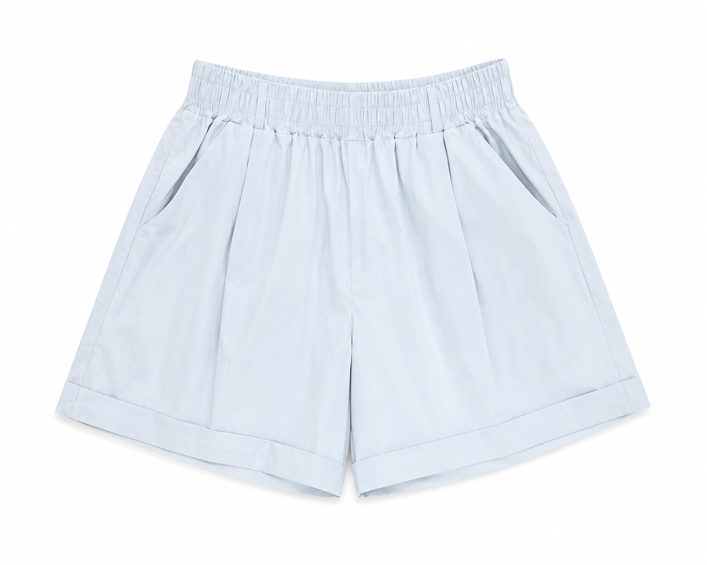 Powder blue elastic waist tailored shorts