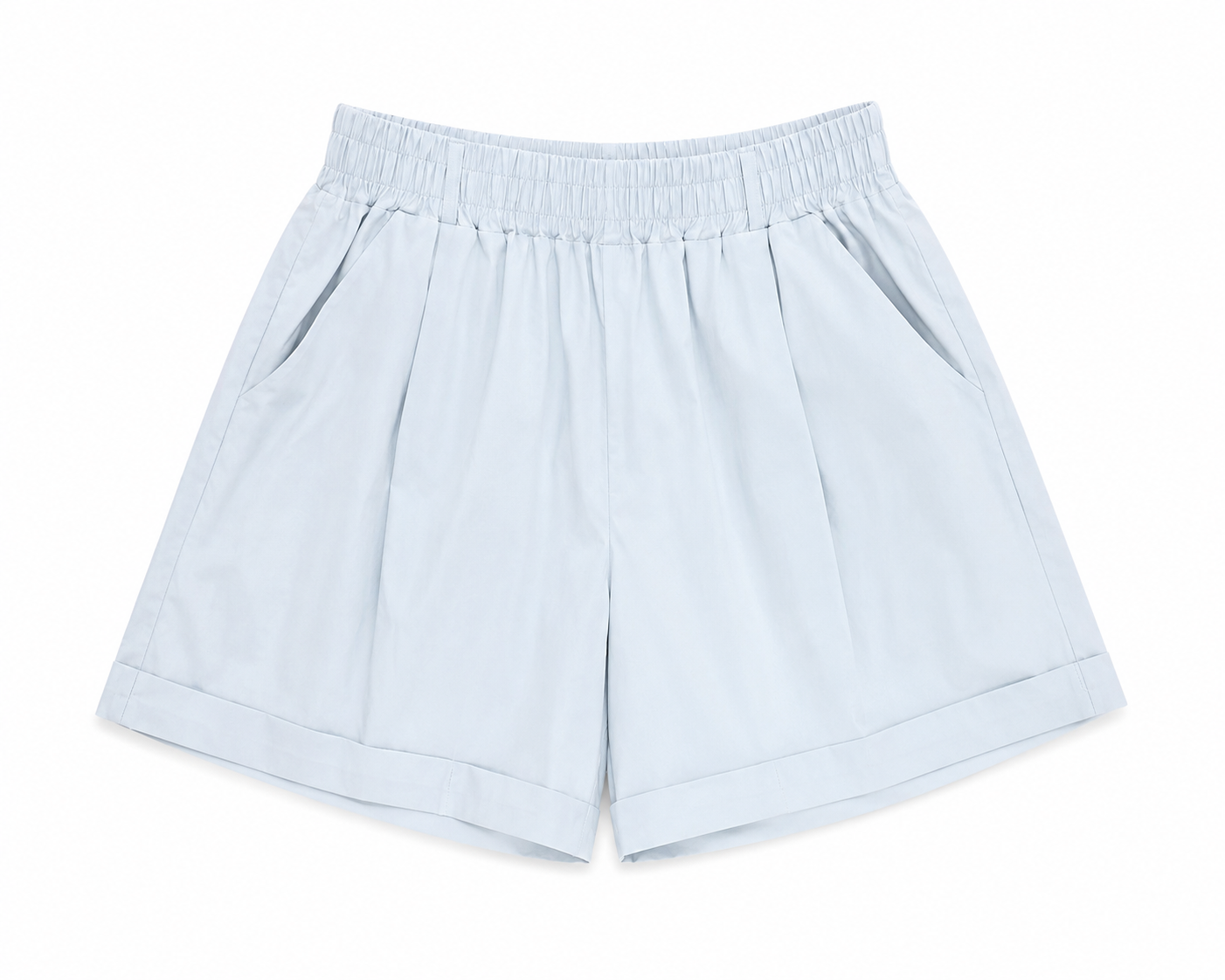 Powder blue elastic waist tailored shorts