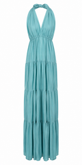 Aqua halter tiered maxi dress