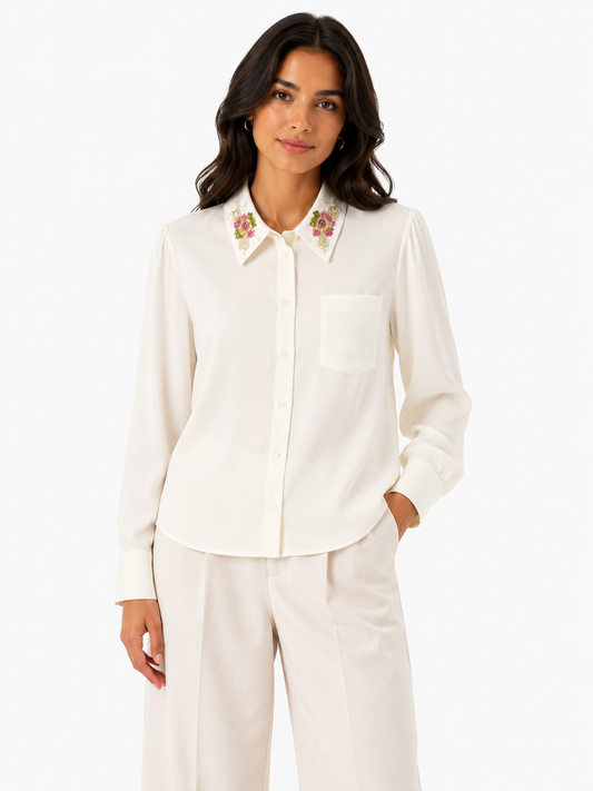 Floral embellished collar shirt